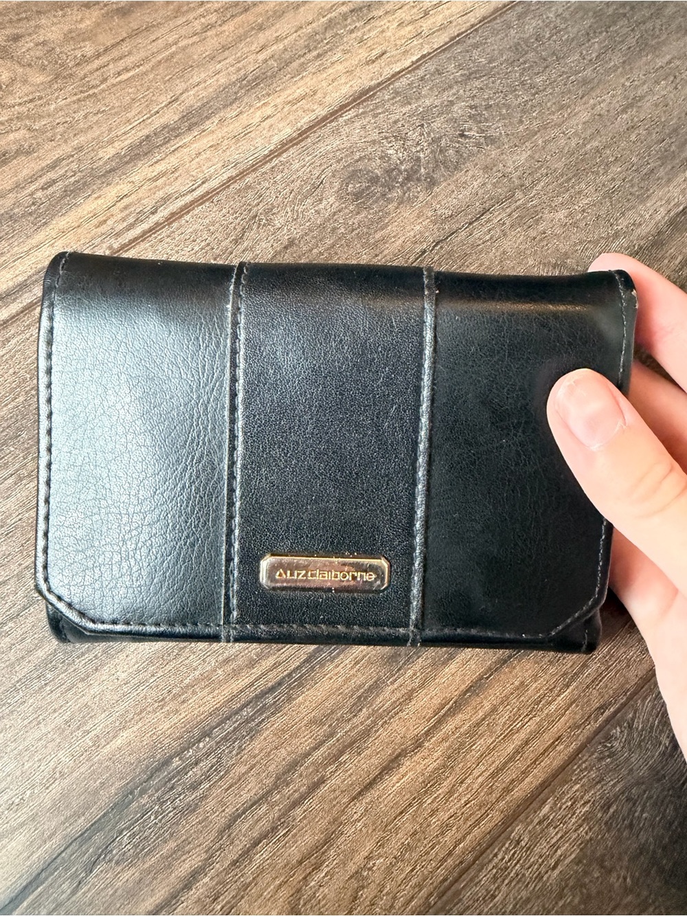 Liz Claiborne Black Leather Wallet with Gold Plaque